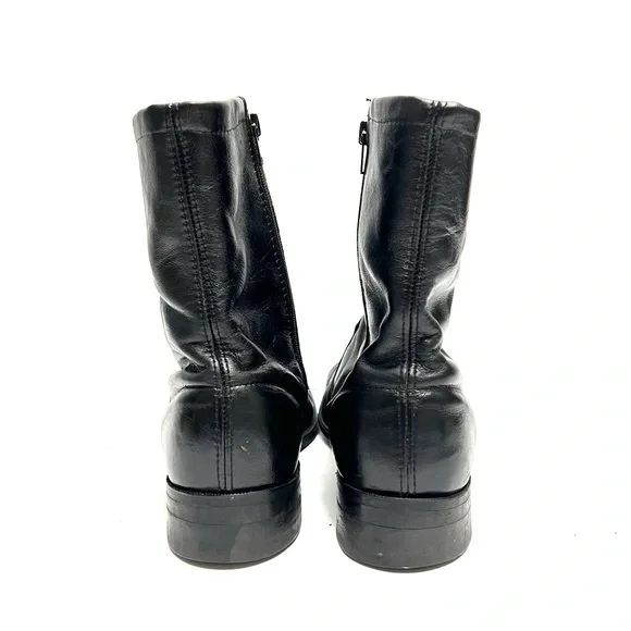 Vintage 1970s men's black leather fabric lined zip up ankle dress boots